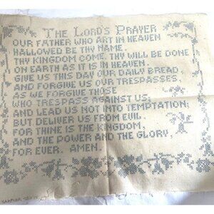 Vintage 1920's Stamped Cross-Stitch Sampler "The Lords Prayer" Embroidery 12x15